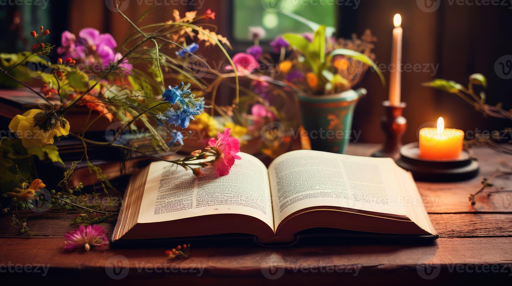 illustratis open book on wood photo