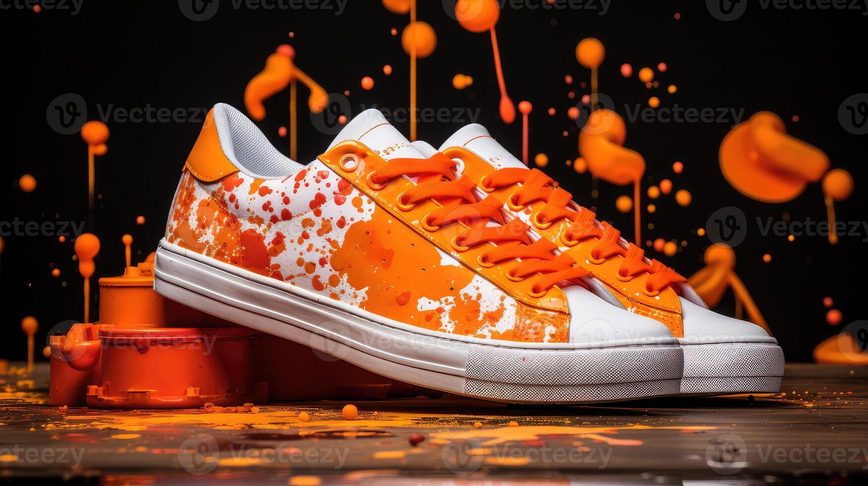 shoes orange paint splatter photo
