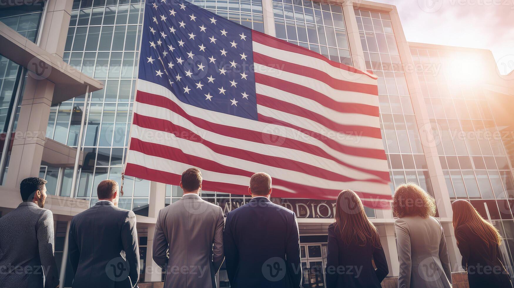 employees office building american flag photo