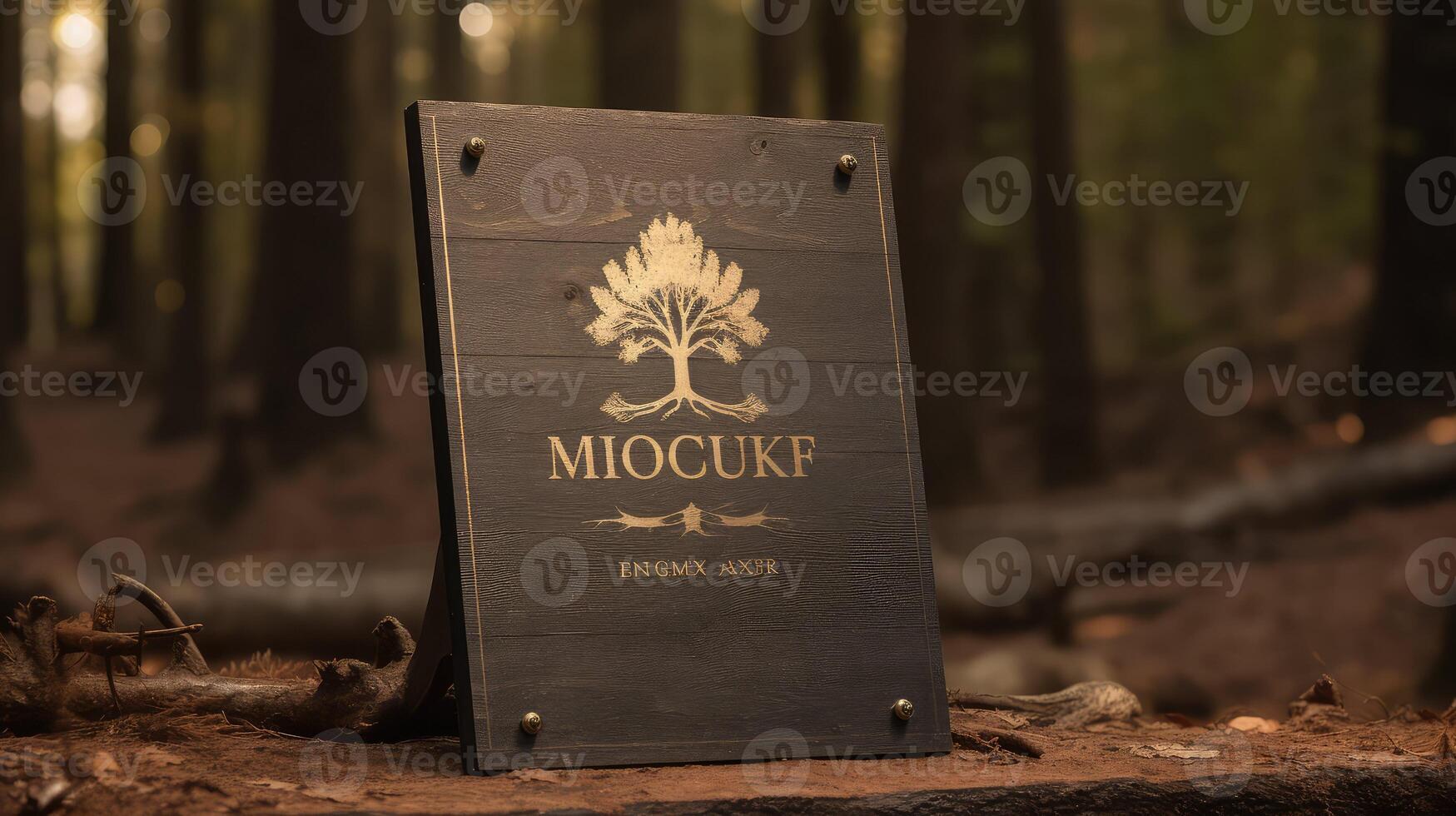 setting wooden sign mockup photo