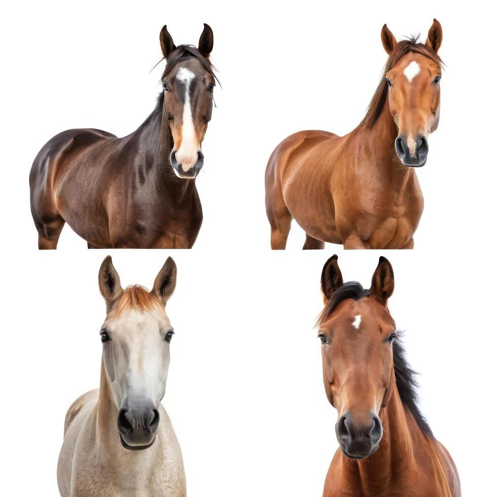 Four different horses on a white background photo