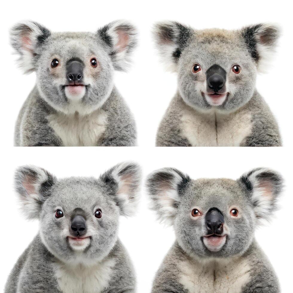 Four different koalas are shown in different poses photo