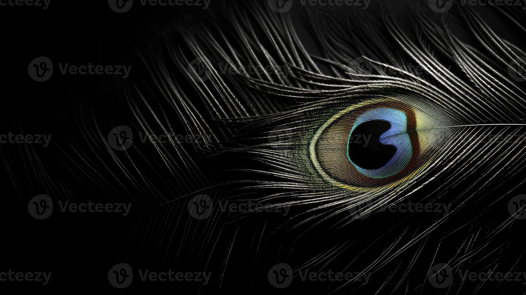 panther peacock feather black and white photo