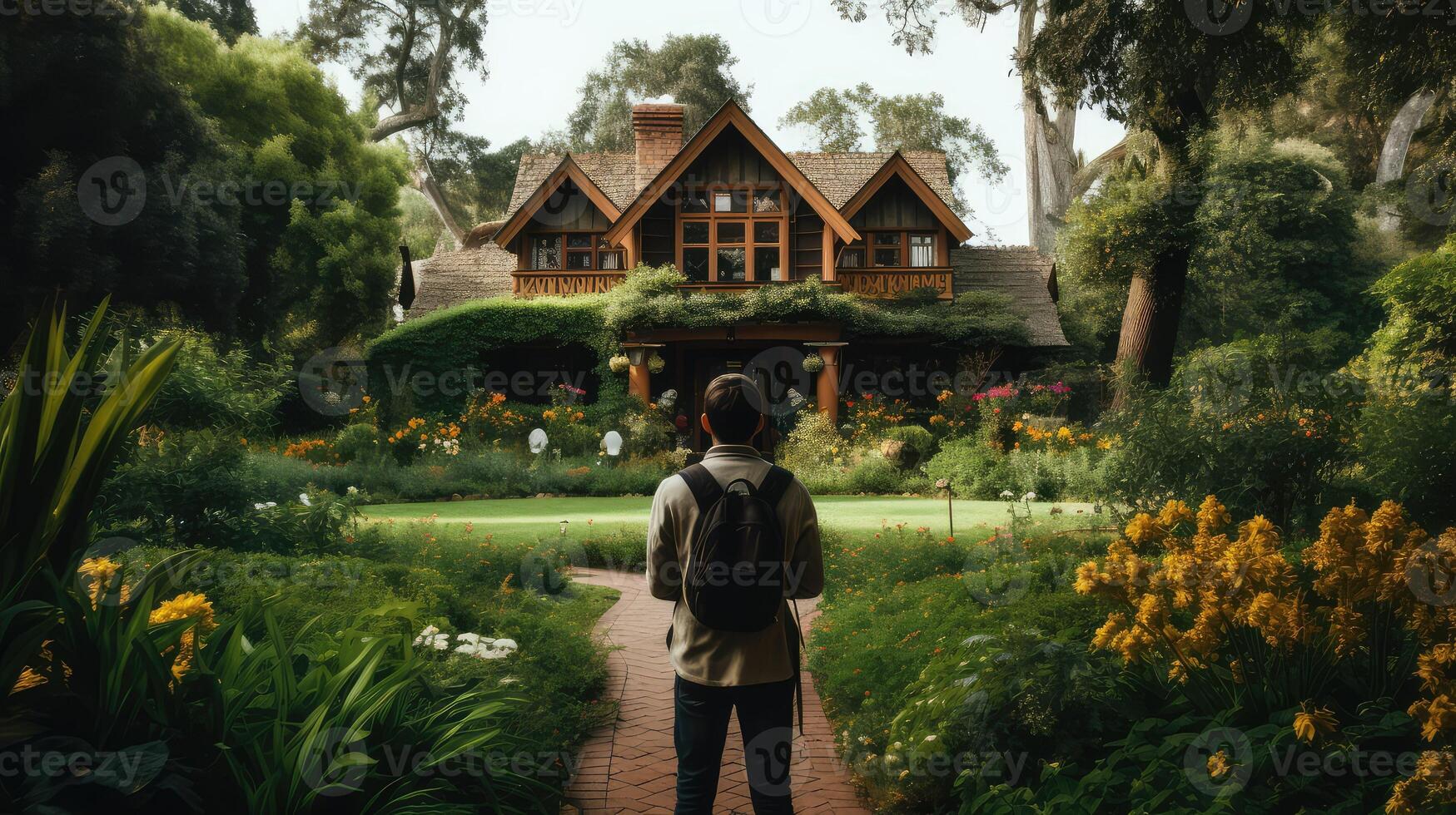 garden taking picture of house photo