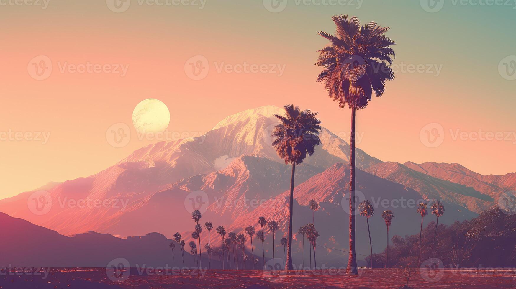 mountains palm tree outlines photo