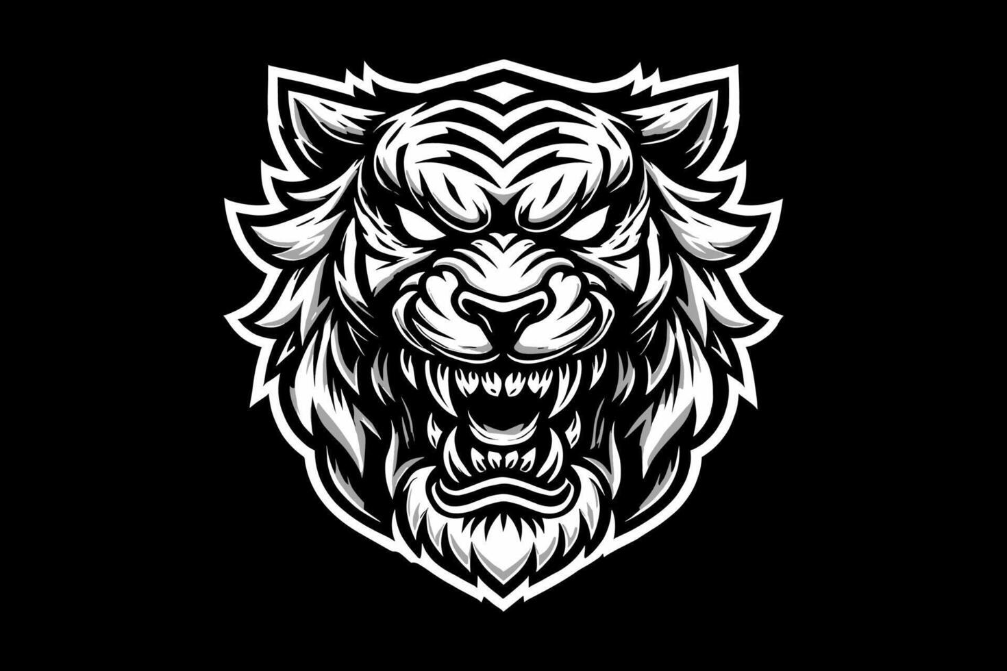 the head of a tiger is shown on a black background vector