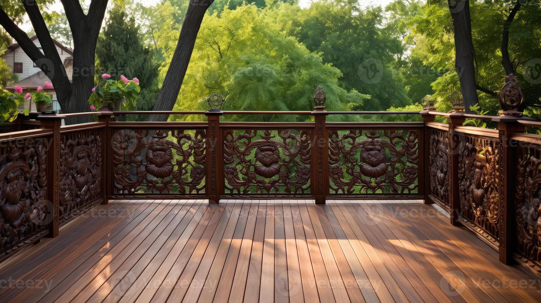 intricate wooden deck railing photo