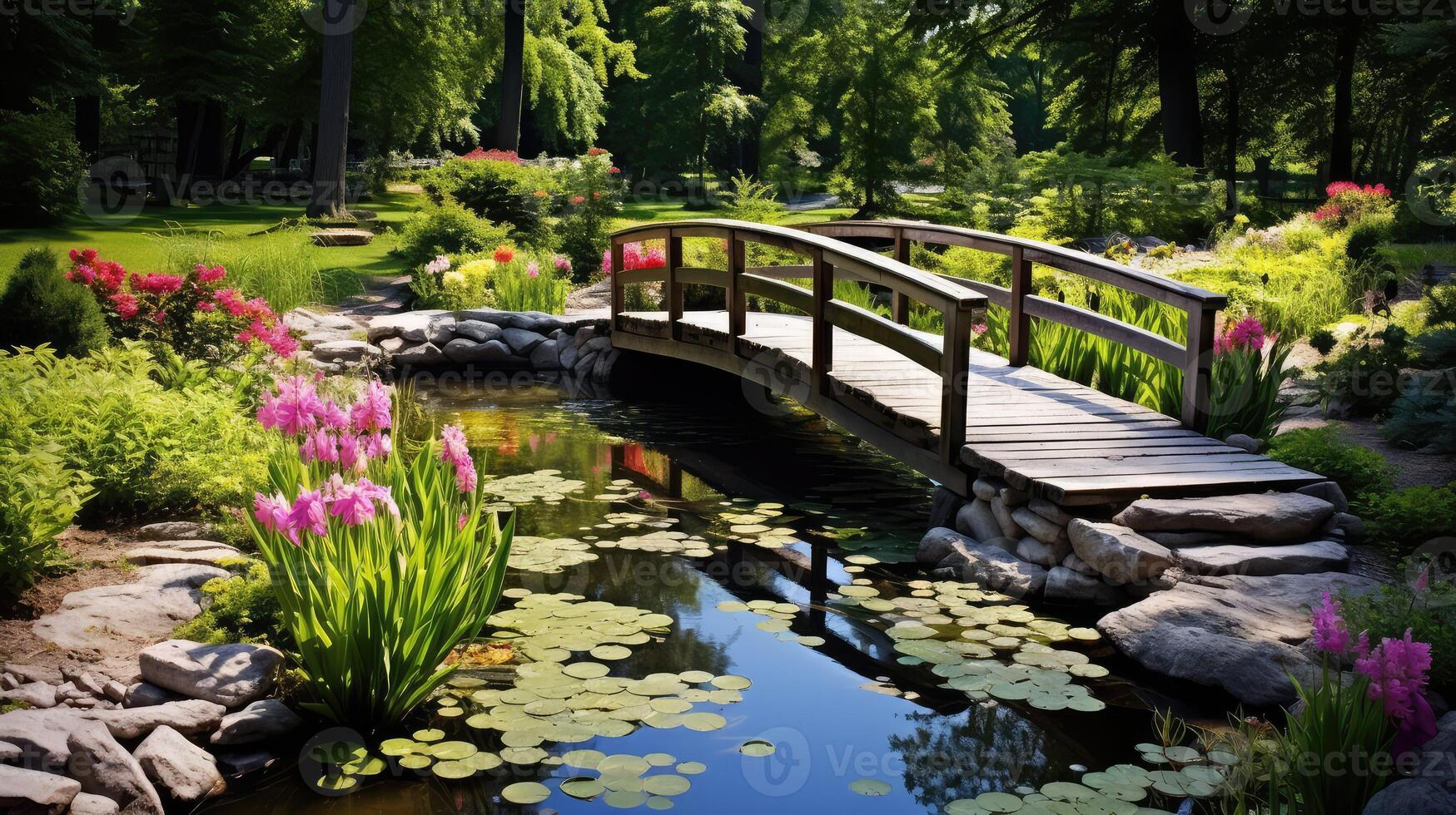 bridge water garden photo