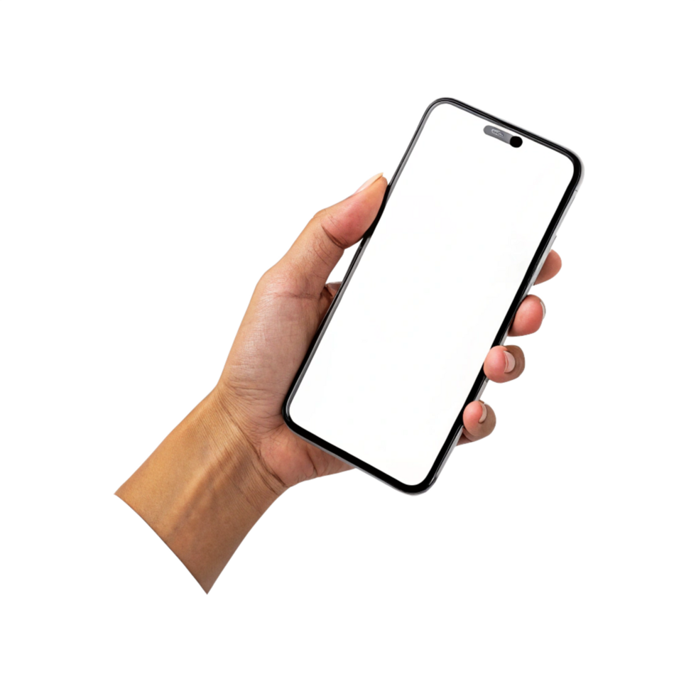 Hand Holding and using phone mockup cutout isolated on transparent background png