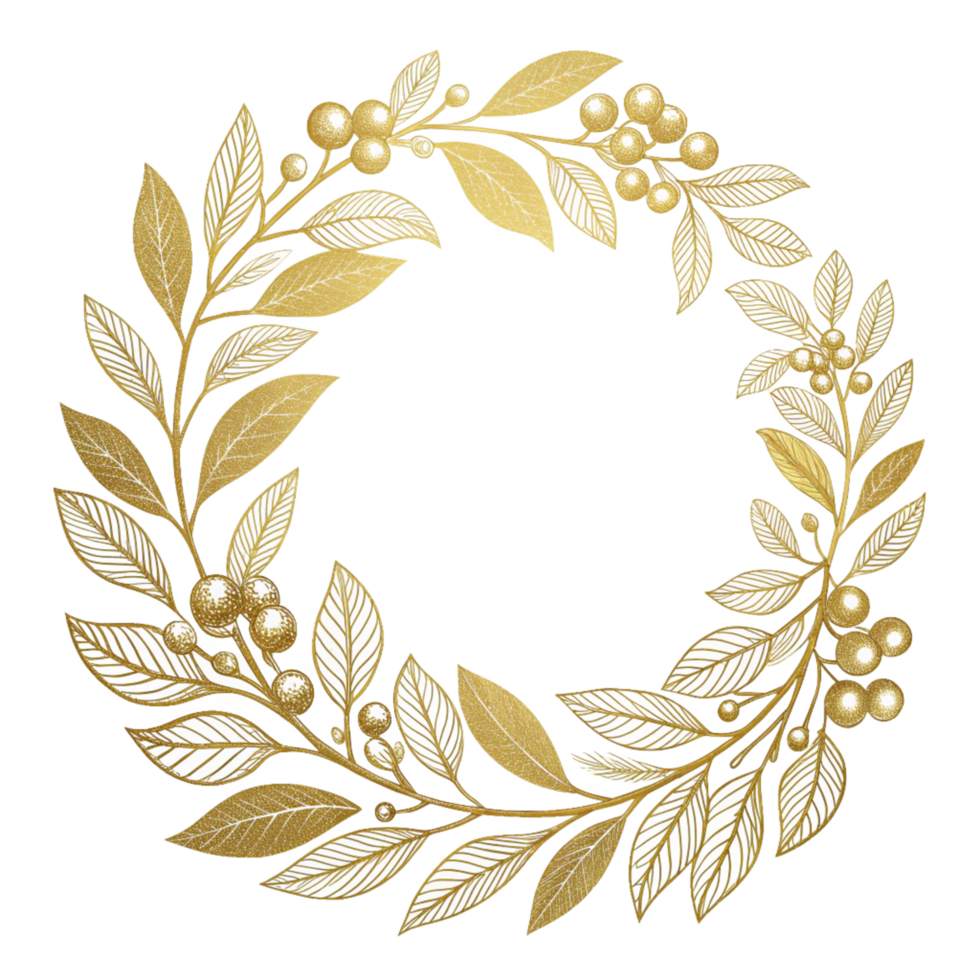 Gold laurel wreath silhouette isolated on transparent background png
