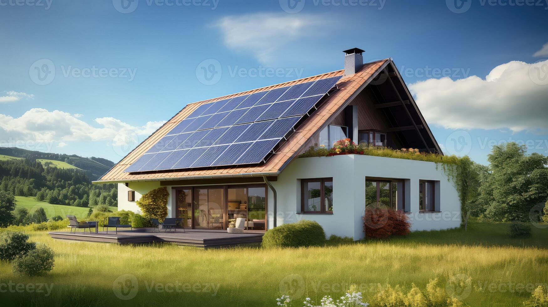 installati solar panels on house photo