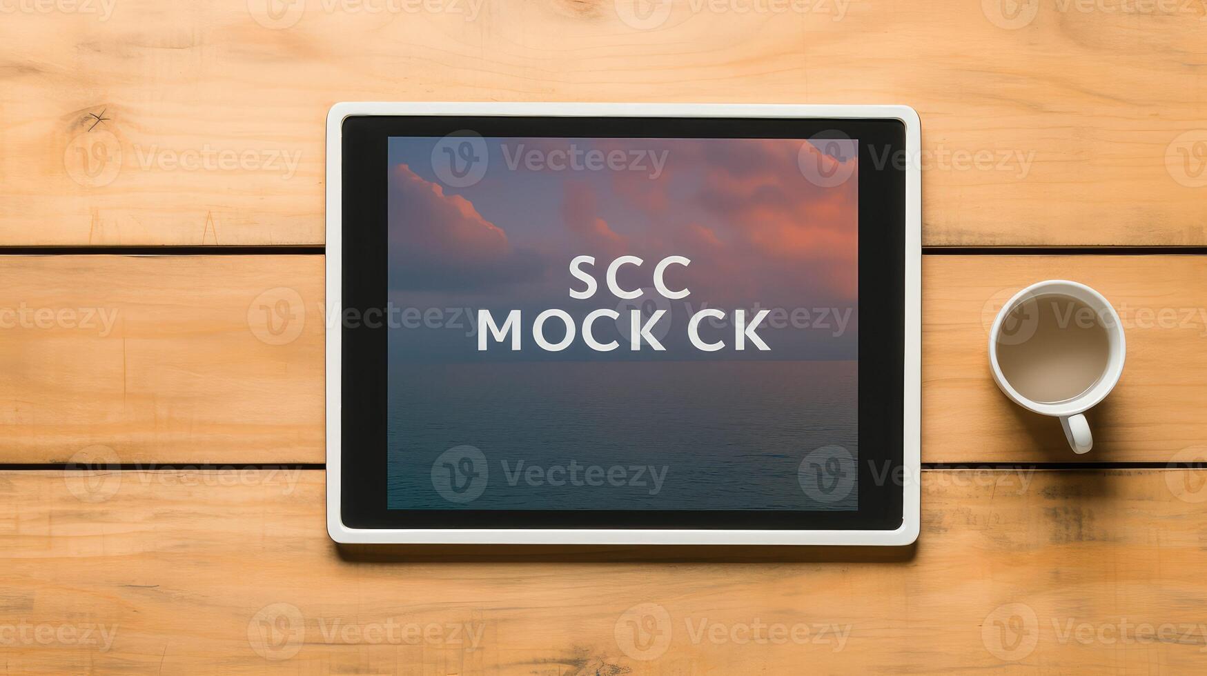 wooden tablet mockup desk photo