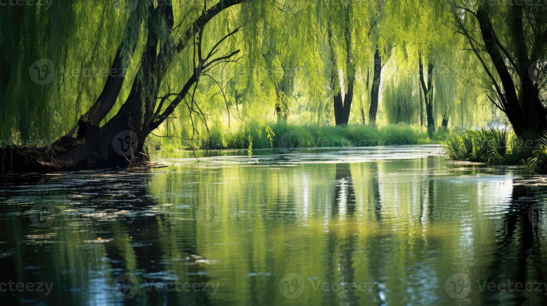 pond trees and water photo