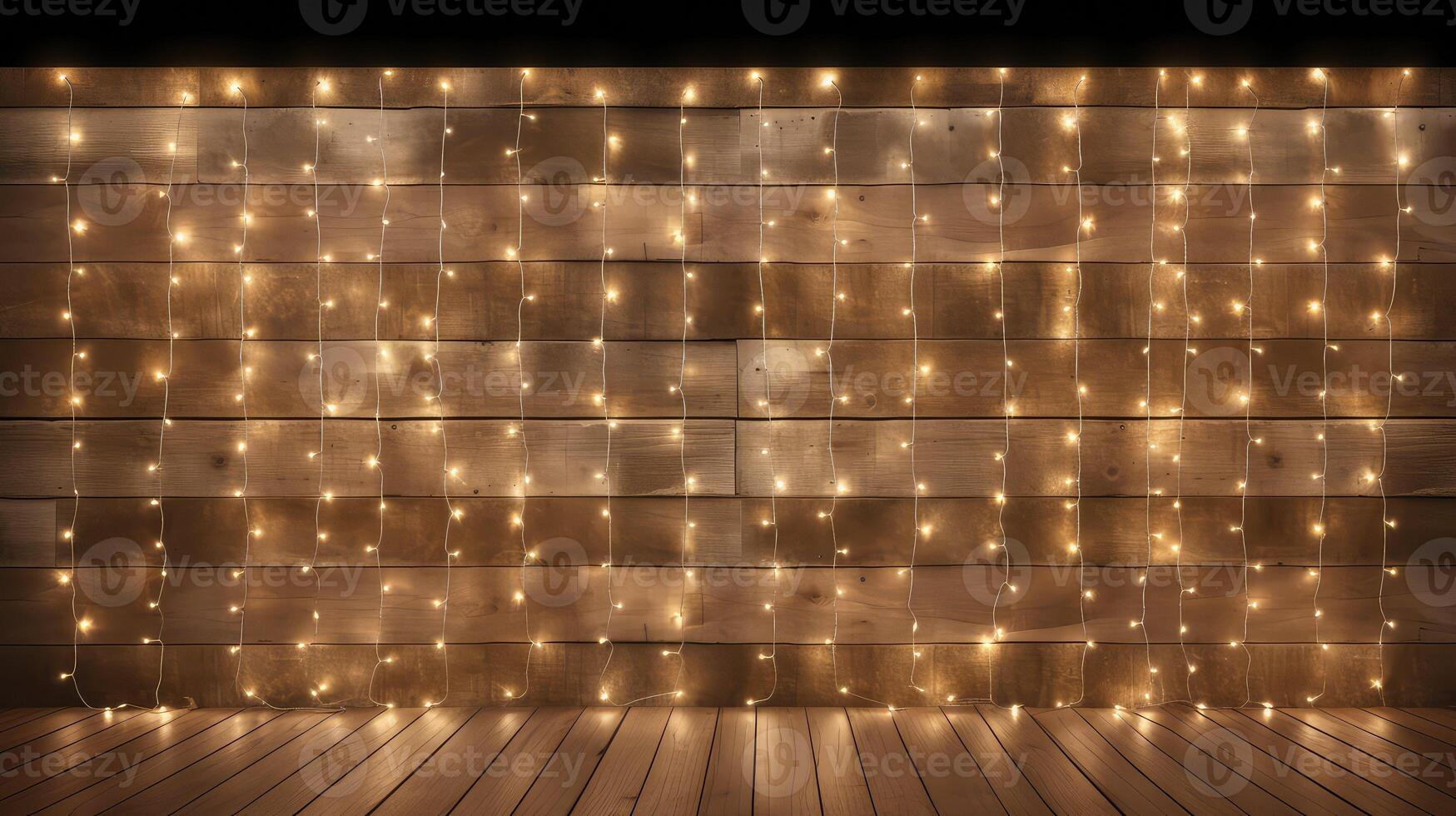 warmth wood background with string lights photo