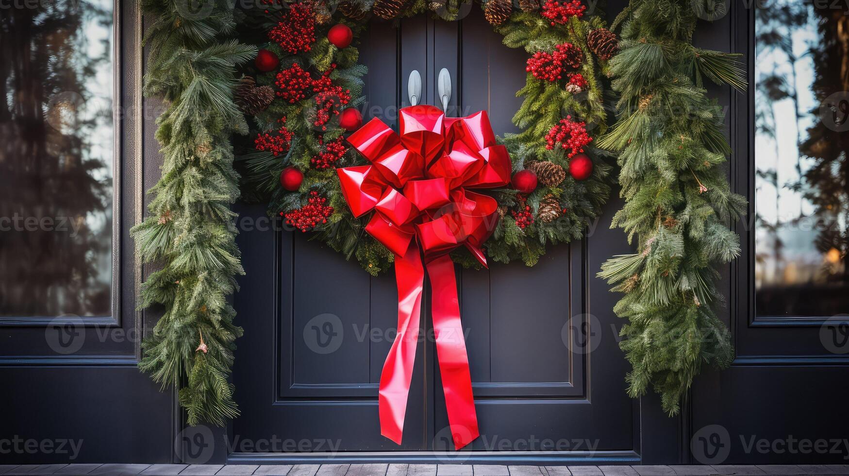 wreath red christmas bows photo