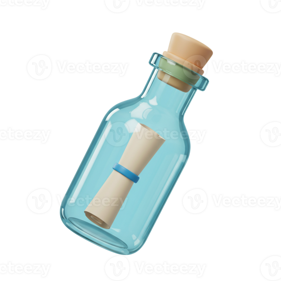 Message in a bottle coastal beach photograph serene environment close-up view adventure concept png
