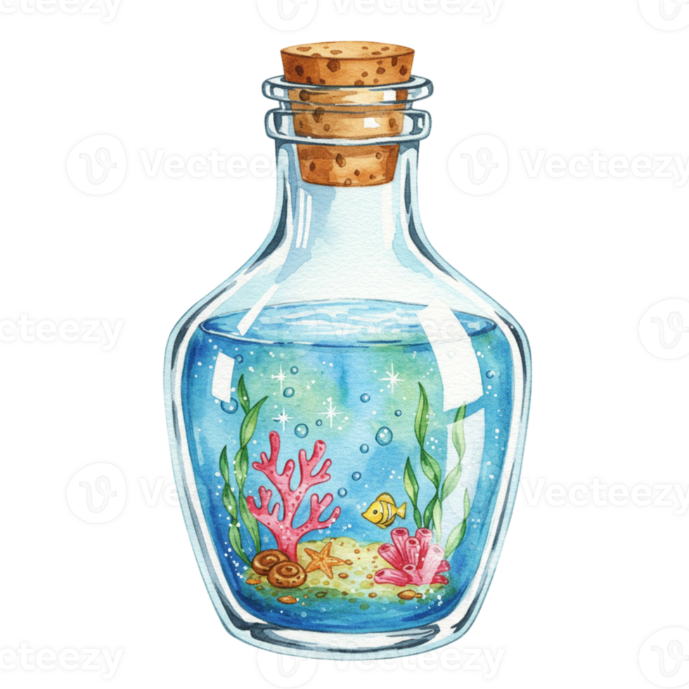 Underwater fantasy coral reef in a bottle marine art ocean environment magical viewpoint imagination for seo impact png