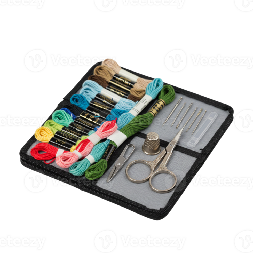 Creative sewing kit essentials home craft space product display organized environment top-down view diy inspiration png