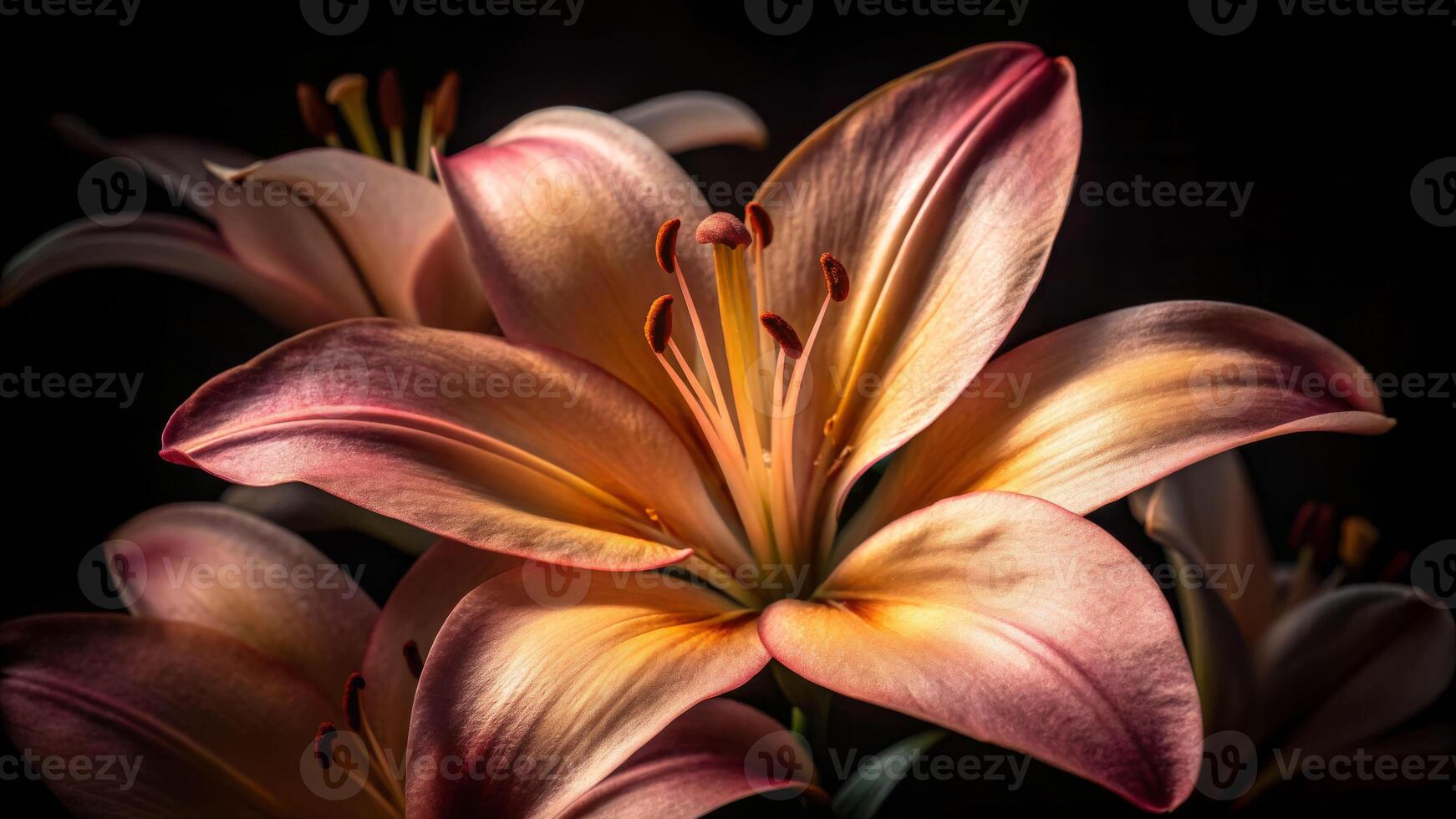 Dramatic lighting on silky exotic petals nature photography flower close-up dark background artistic perspective photo