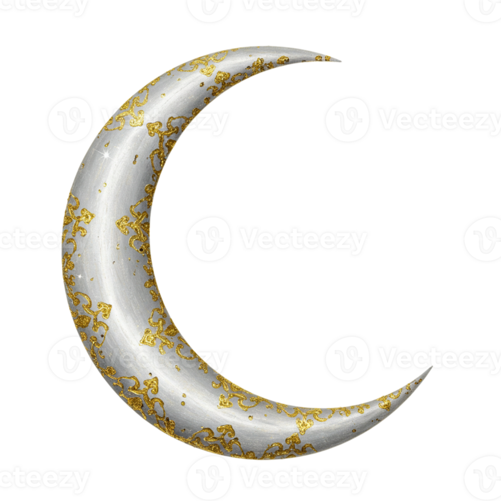 Elegant silver crescent moon design artistic creation digital art aesthetic surroundings close-up symbolism png