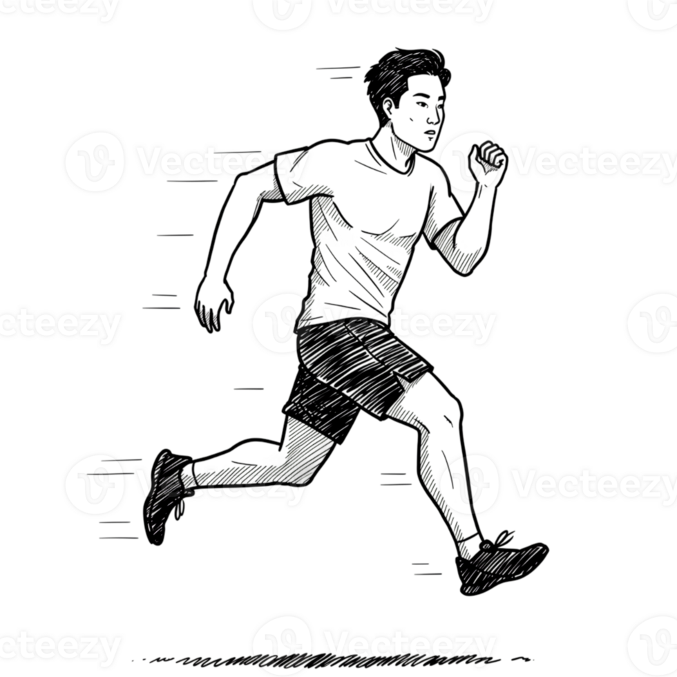 Dynamic running action of a young athlete in an urban environment sketch style inspired by movement and energy png