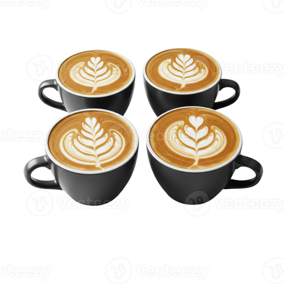 Exploring latte art mastery aerial view of creative coffee presentation in a cozy environment png