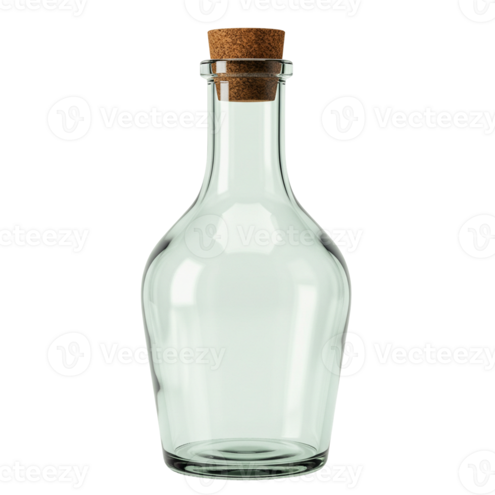 Elegant glass bottle with cork stopper studio setting product photography minimalist design close-up view contemporary style png