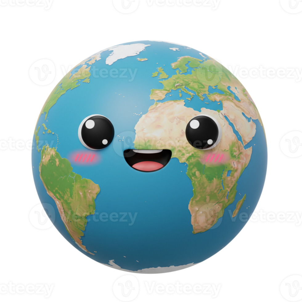 Smiling earth globe character global awareness campaign digital illustration vibrant playful concept png