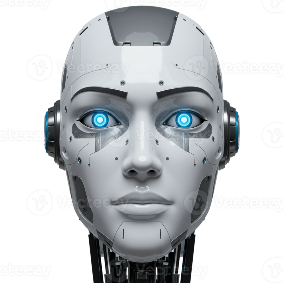 Futuristic robot head technology lab digital art high-tech environment close-up view ai conceptualization png