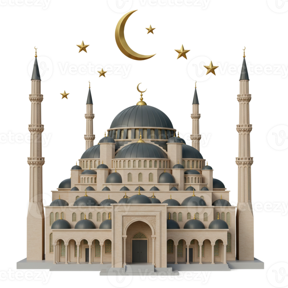 Majestic mosque design with crescent and stars architectural model showcase creative environment aesthetic viewpoint png