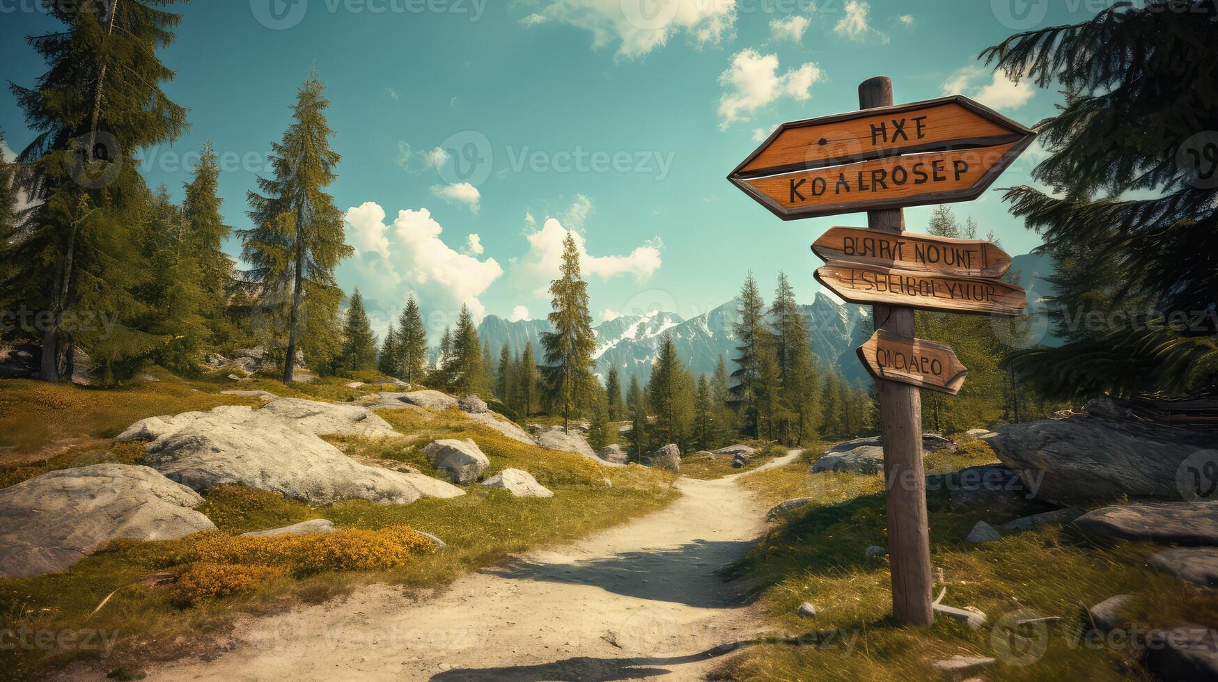 directions wooden road sign photo
