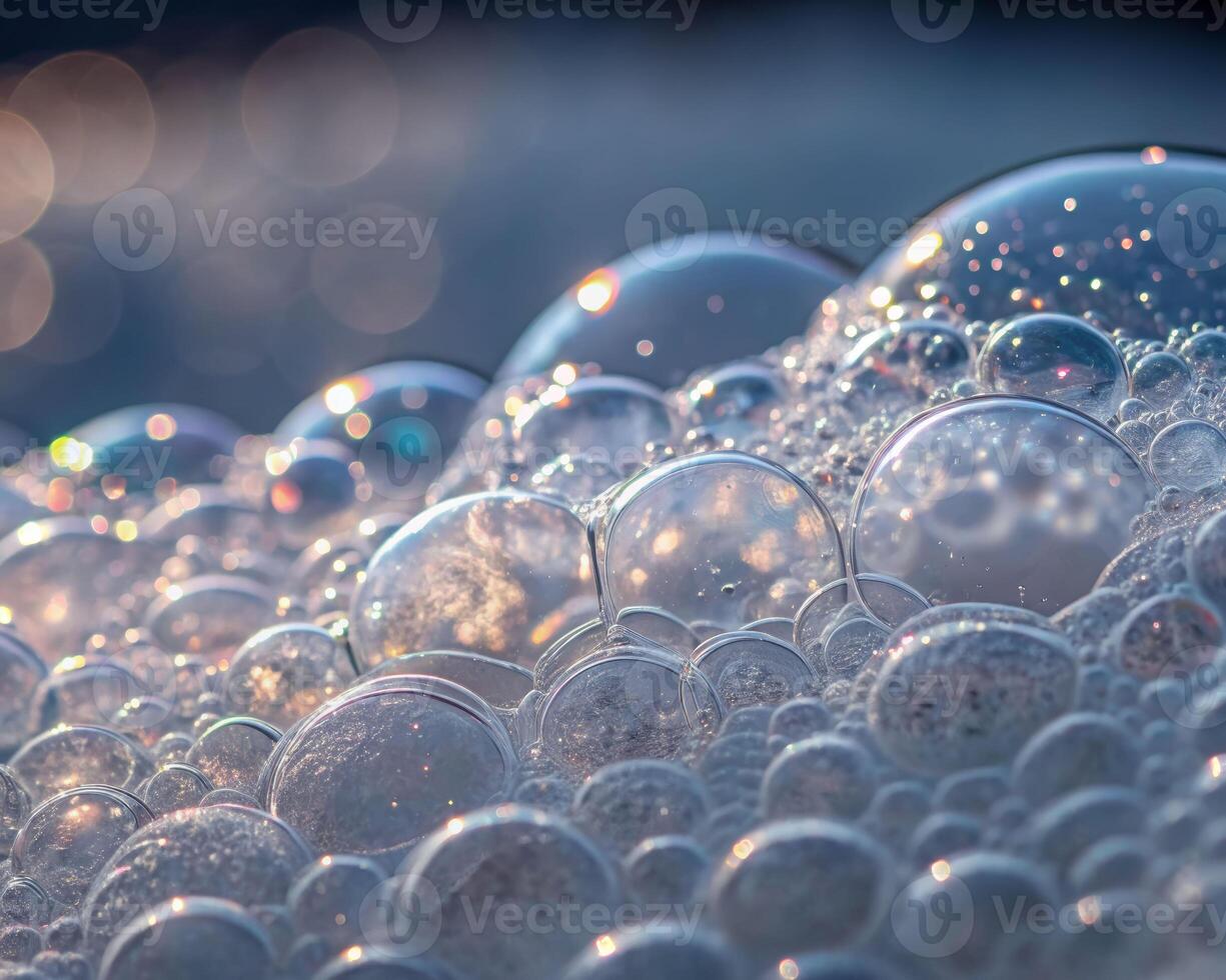 Close-up of shampoo foam in slow motion enhancing hygiene indoor bathroom water and air bubbles aesthetic view photo