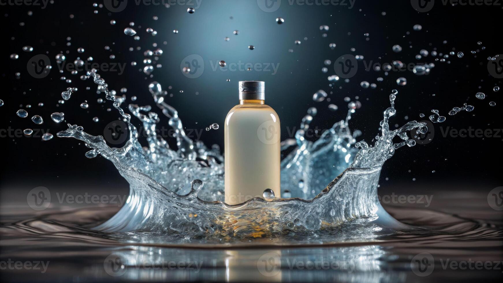 Dynamic splash of water and shampoo merging for ultimate hygiene studio setting high-speed photography close-up photo