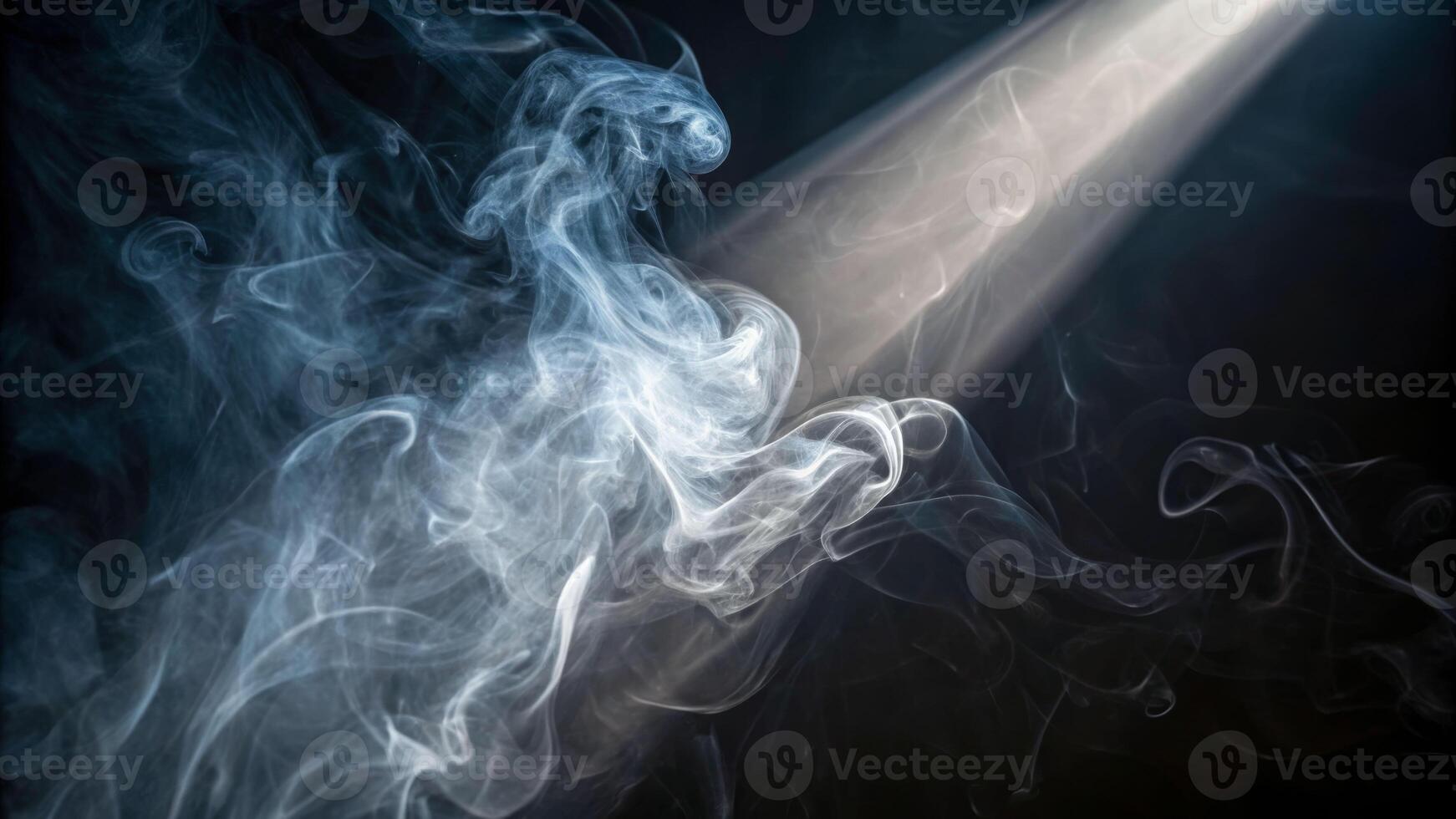 Mystical smoke shadows illuminated by light beam abstract close-up dark environment ethereal concept photo