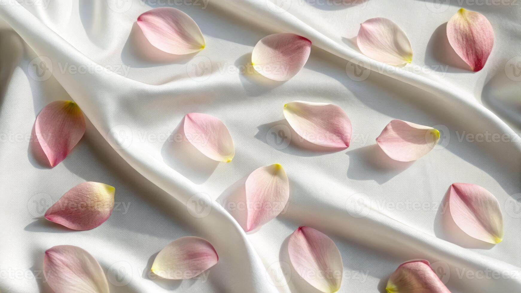 Delicate magnolia petals arrangement minimalist still life soft fabric background serene environment close-up view photo