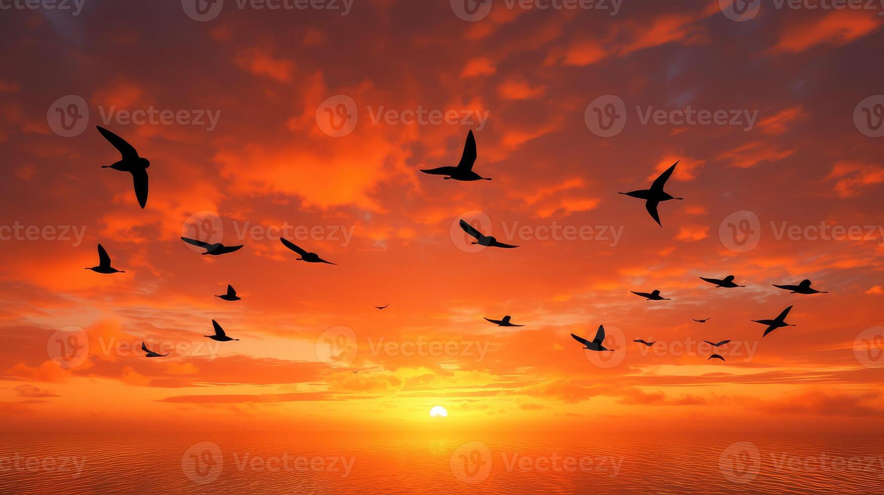 flock orange sky background photo