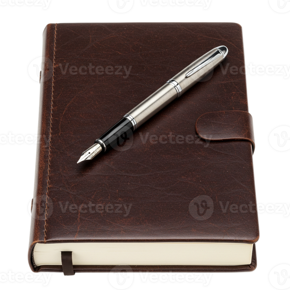 Writing inspiration leather notebook and pen on table creative workspace captivating environment close-up view artistic expression png