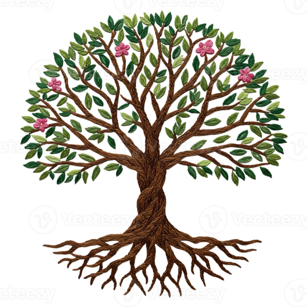 Nature's resilience a beautiful embroidered tree design artistic creation peaceful setting close-up view symbol of growth png