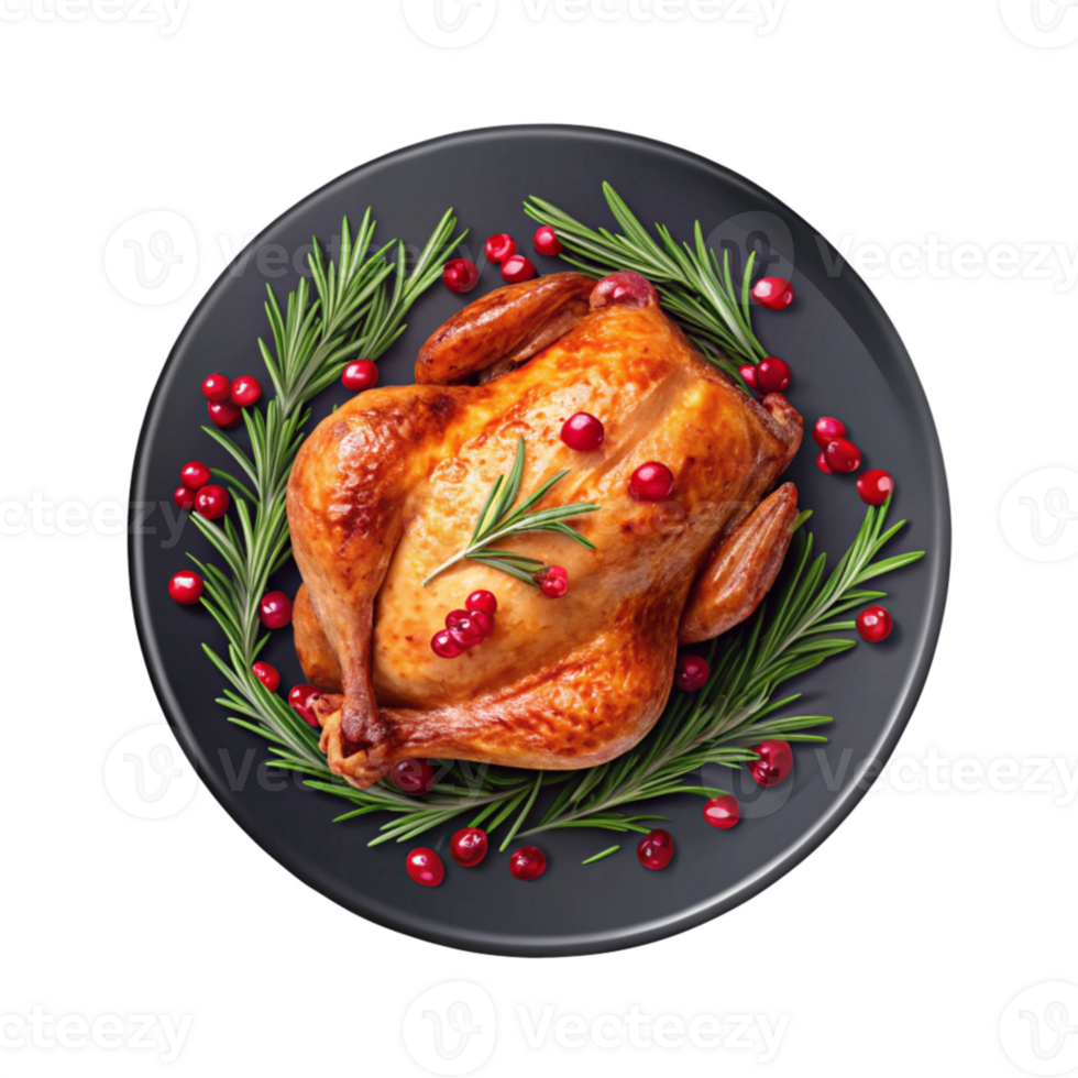 a turkey on a plate with rosemary and cranberries png