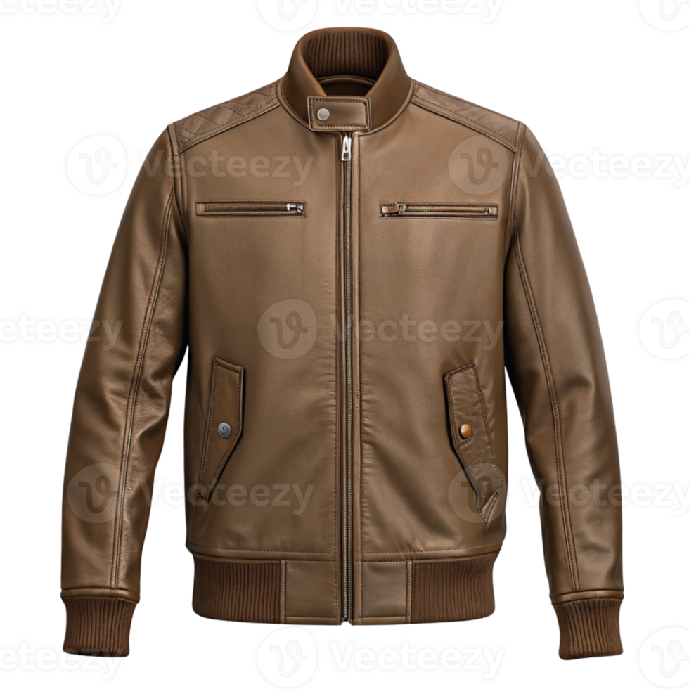 a brown leather jacket on a transparent background png