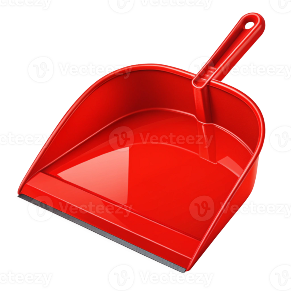 red plastic dust pan on transparent background png