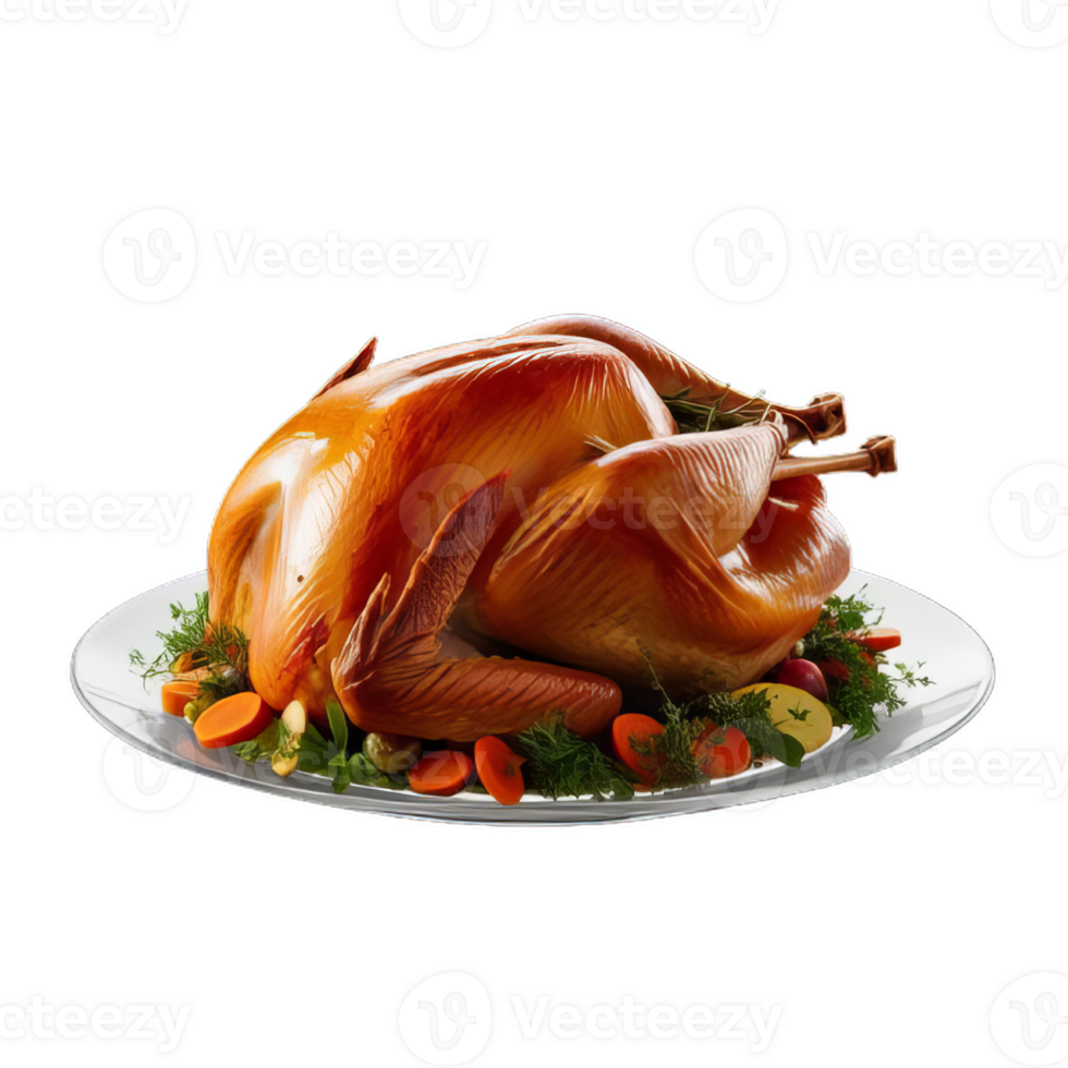 A large turkey on a plate with vegetables png