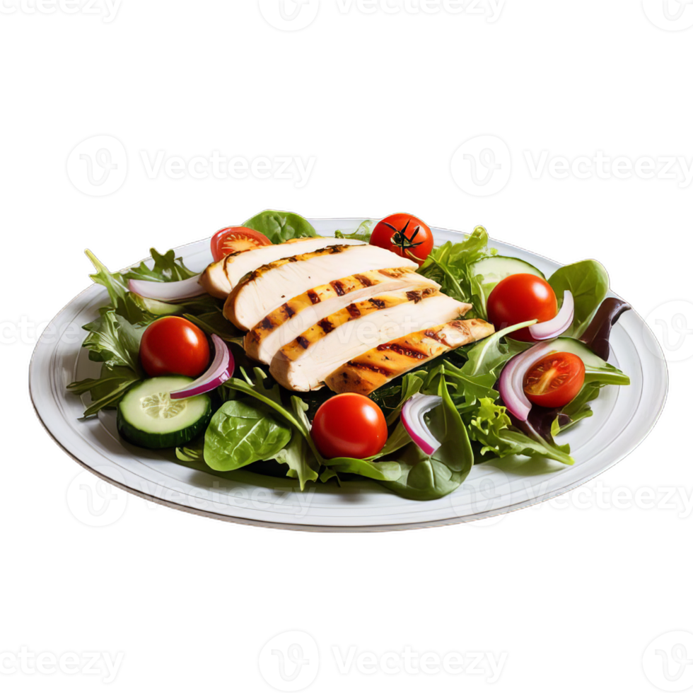 Grilled chicken salad with tomatoes and cucumbers png