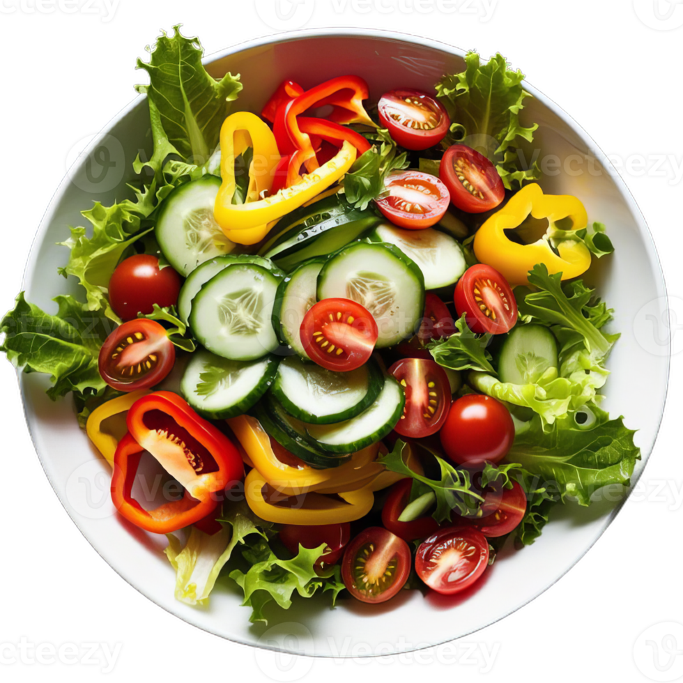 A salad with cucumbers, tomatoes, peppers and lettuce png