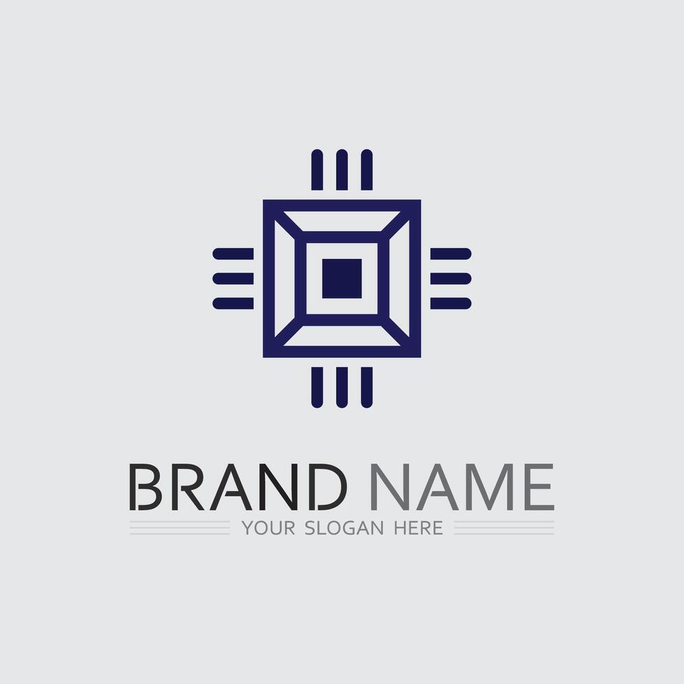 Tech gear logo design template. Technology Logo Template Design micro chip vector