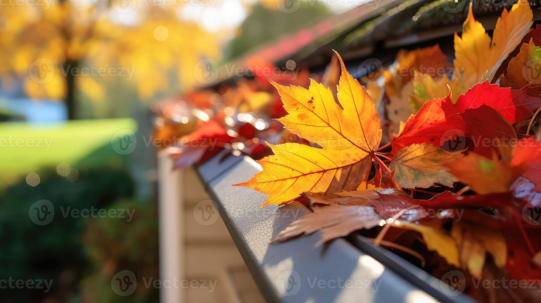 cleang leaves in gutters photo