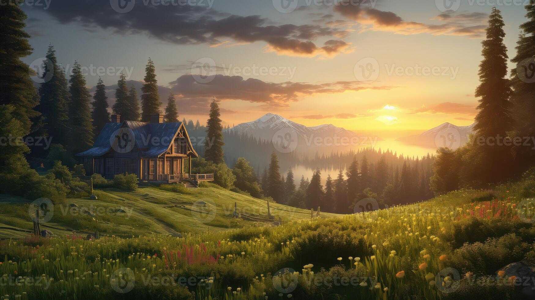 forest house horizon photo