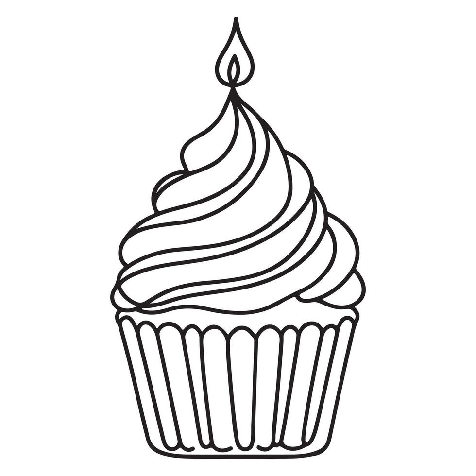 continuous one single line art doodle drawing of cup cake Flat Design Dessert Icon vector