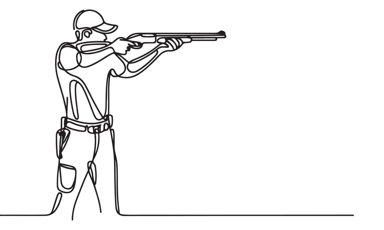 One continuous single drawing black line art doodle of shooter is shooting sport outline illustration on white background vector