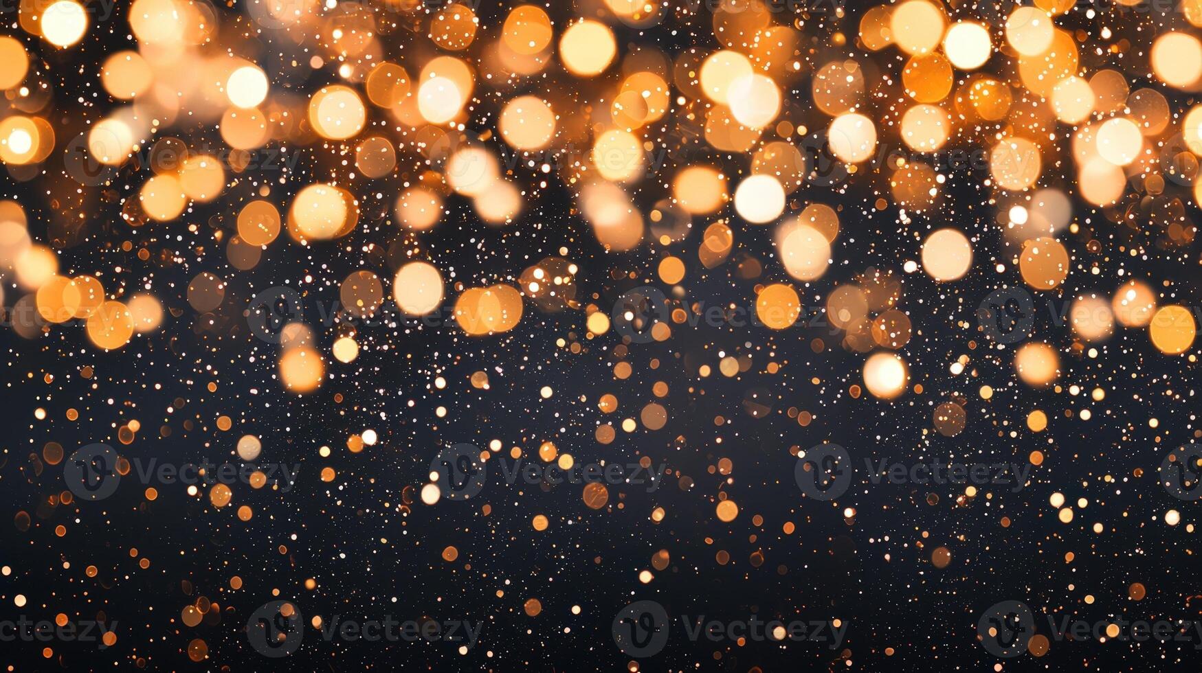 Sparkling golden bokeh lights glimmering against dark abstract background, festive celebration and elegant event mood photo
